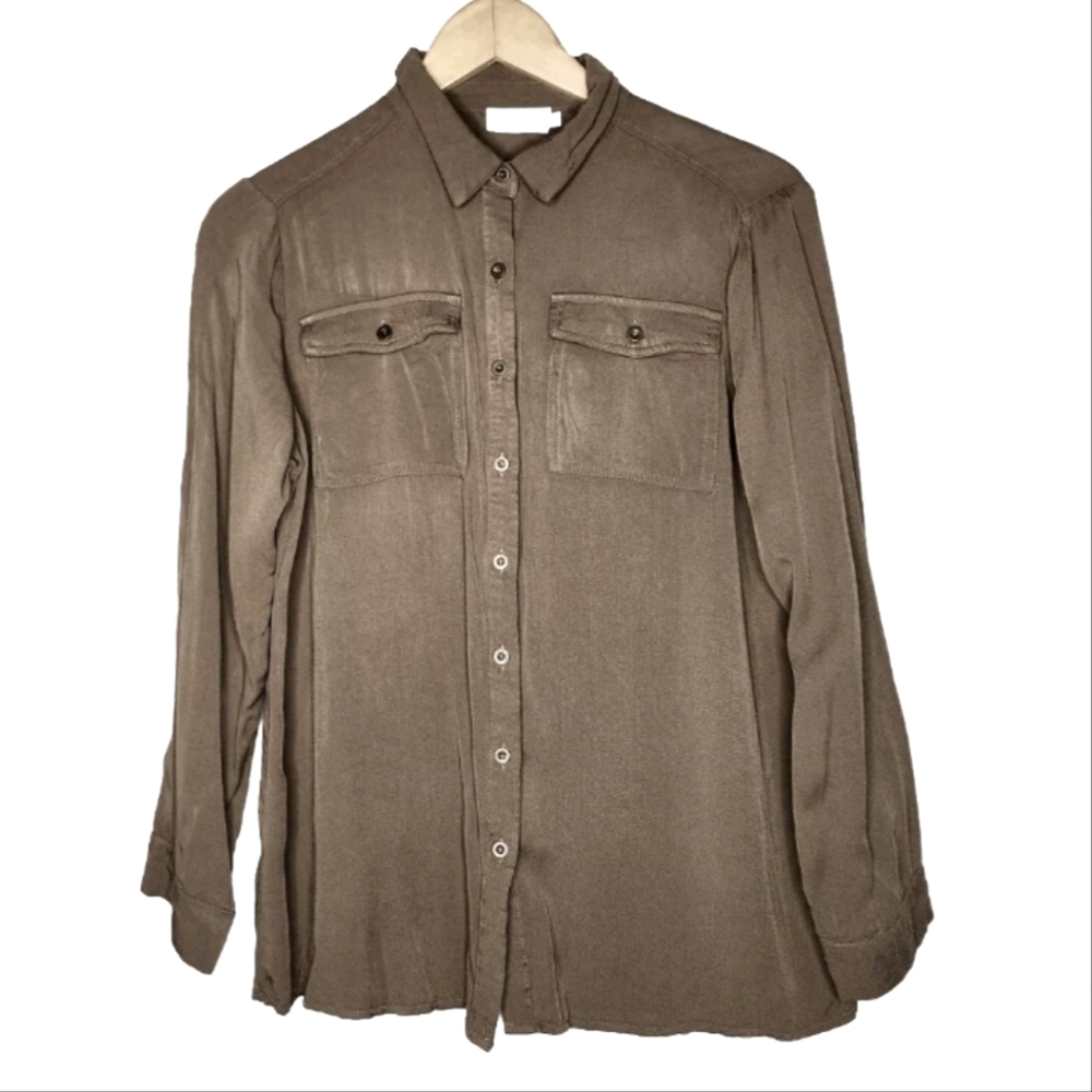 Yidarton Button Front Shirt in Olive Green Size S